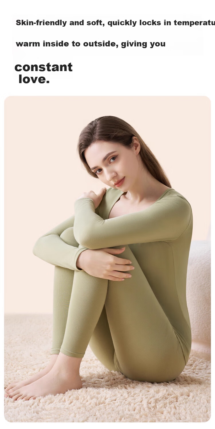 Caiyue Women's Thermal Underwear Xinjiang Cotton Seamless 10A Antibacterial Stretch Pure Cotton Autumn Top and Bottom Set with Square Neck 7