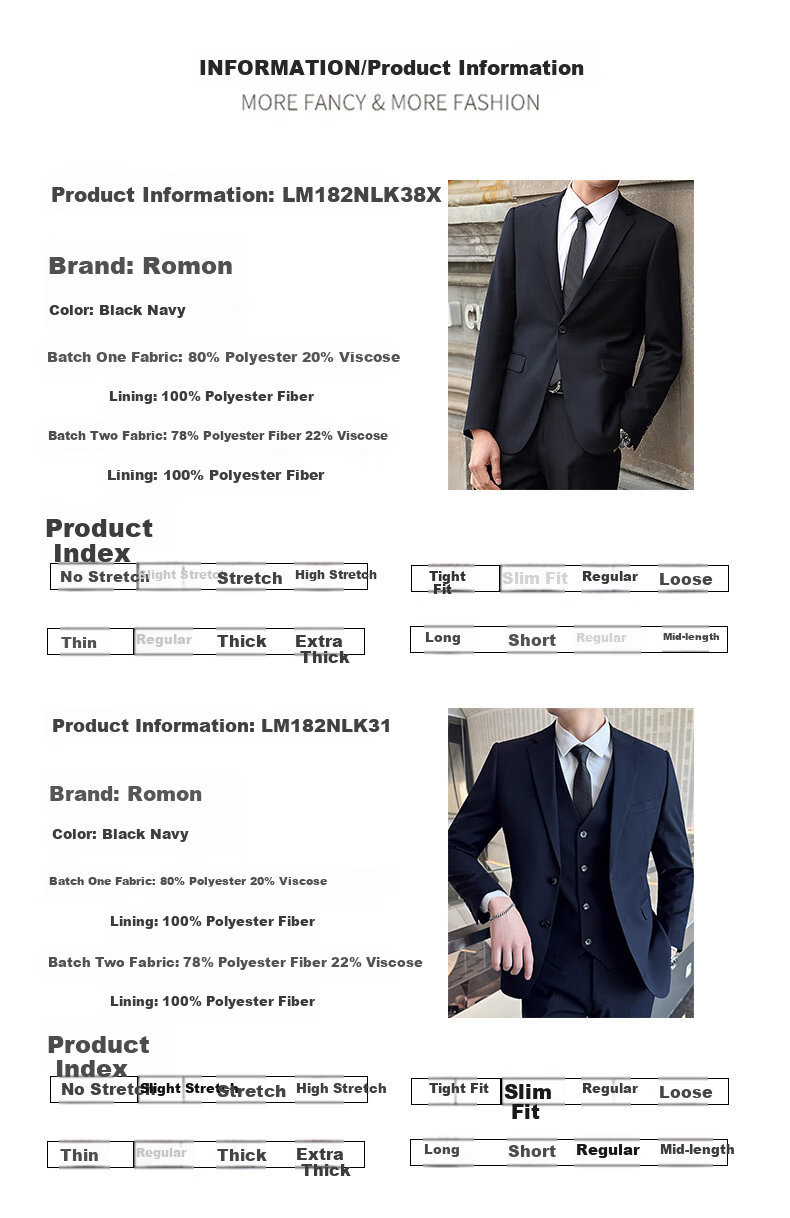 ROMON Men's Business Suit Slim Fit Groom Tuxedo Best Man Wedding Suit 6