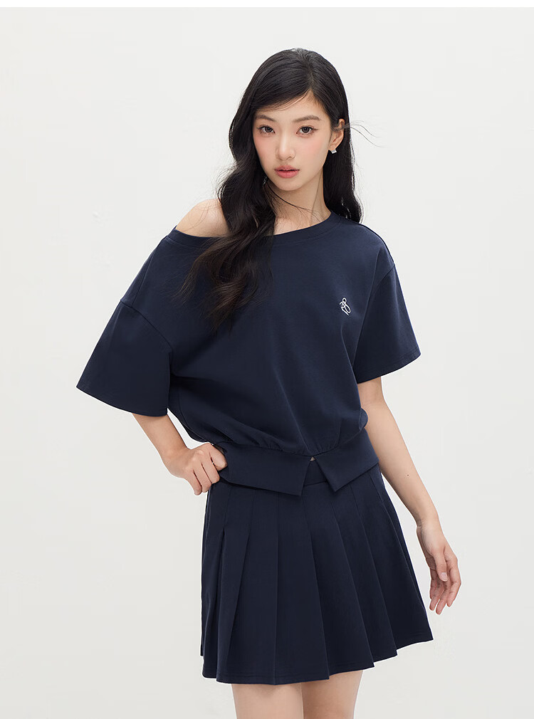 Semir Women's Summer Short Pleated Skirt Asymmetric Shoulder Split Top 2026 Sexy Two-Piece Set 109326117005 16