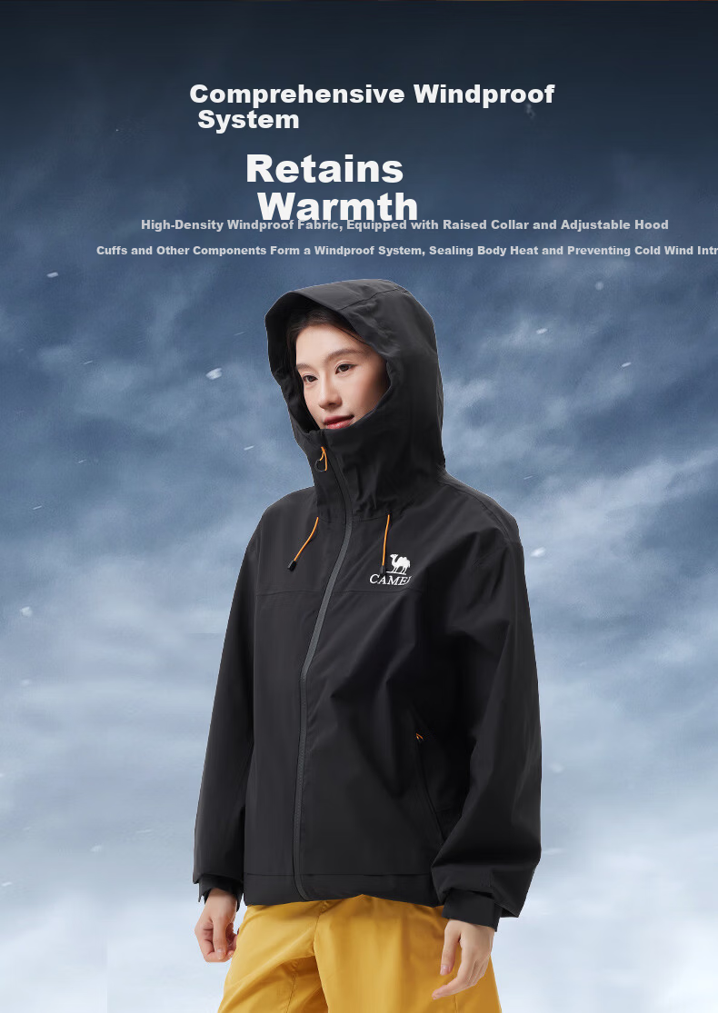 CAMEL Unisex Spring Autumn Hooded Loose-Fit Three-Proof Casual Short Jacket 734CATG621 8