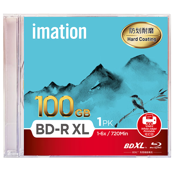 IMATION Laide BD-R XL Blu-ray 100G High Capacity Waterproof Quick-Dry Printable High-Speed 6X Single Disc Boxed Recordable Disc Video Archive Storage