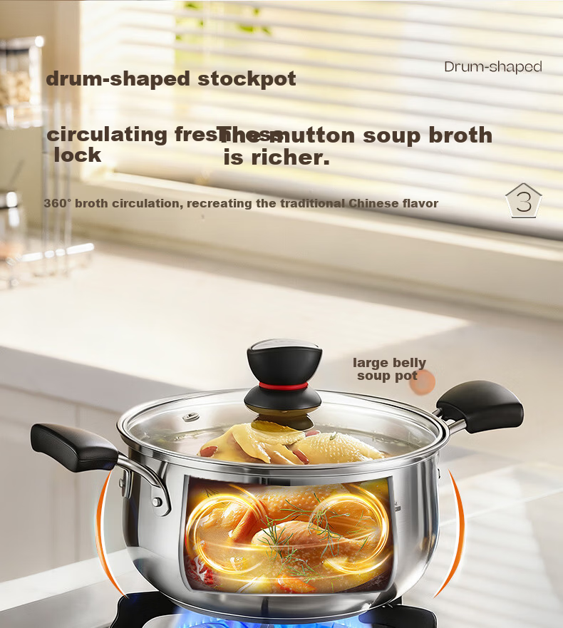 SUPOR Small Red Circle 304 Stainless Steel Soup Pot, Milk Pot, Noodle Cooking Pot, 24cm Noodle Cooking Pot with Reinforced Bottom, Compatible with Induction Cooker ST24H1 8