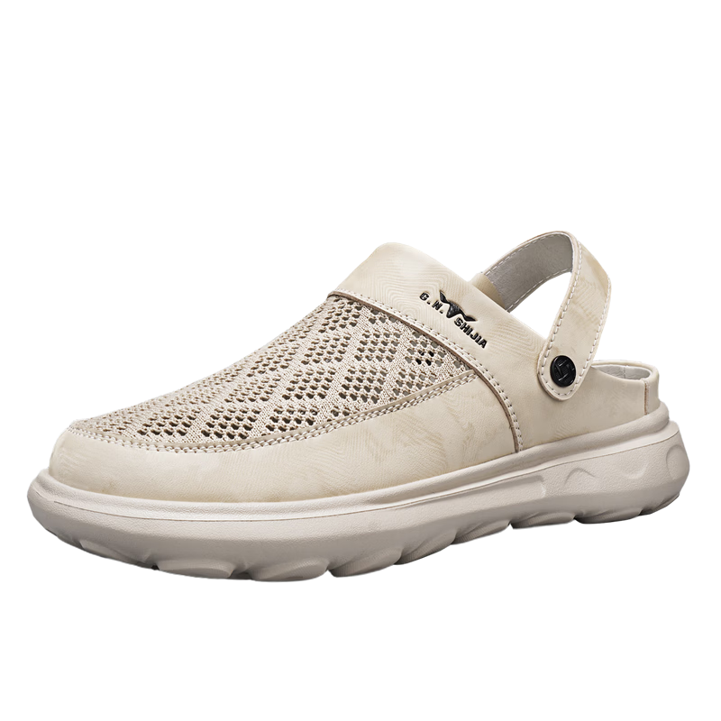 Bull Family Men's Summer New Breathable Hollow Toe Sandals Versatile Slippers Men's Mesh Beach Shoes Two-Way Clog Shoes
