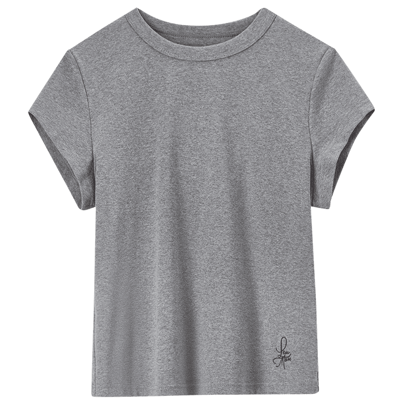 Sentubila Minimalist Commuter Short Sleeve T-Shirt Women Spring Slim Fit Knit Shirt Crop Top Dark Heather Gray XL