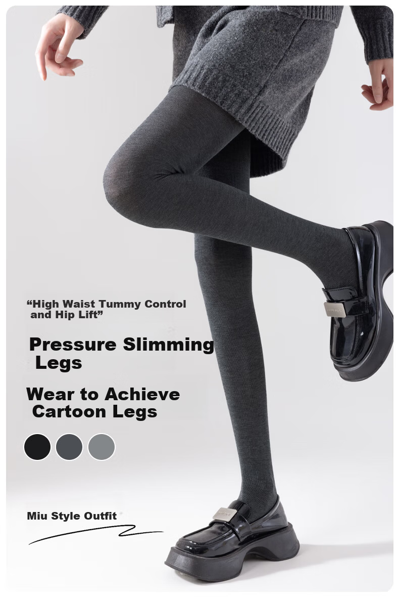Dongfangyuan Vertical Stripe Cotton Tights Women's Autumn Winter Fleece Lined Thickened Warm Slim Fit Pantyhose 1 Pair 1