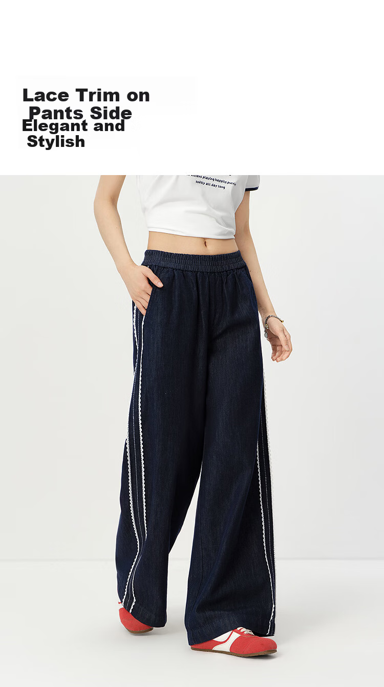 Semir Women's Summer Denim Jeans Lace Trim Wide Leg Loose Fit 2026 Lazy Floor-Length Pants 109326124008 6