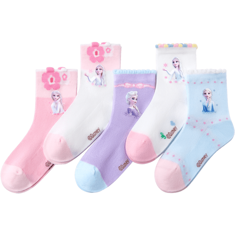 Disney Girls Summer Thin Antibacterial Socks Grade 10 Mesh Elsa Princess Seamless Socks M