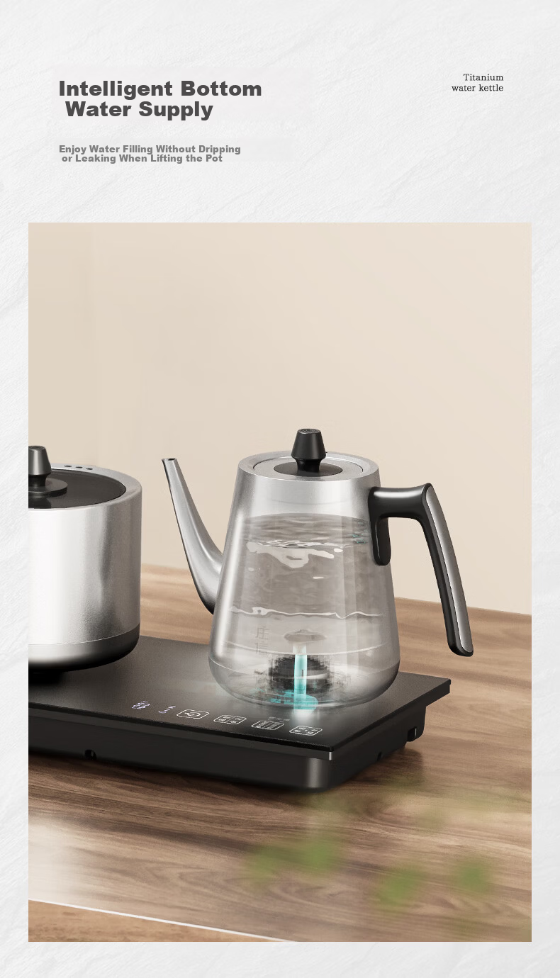 Zhuangxin Titanium Silver Temperature-Controlled Kettle Embedded Tea Table Integrated Fully Automatic Bottom Water Supply Multi-Stage Temperature Control Electric Kettle 4