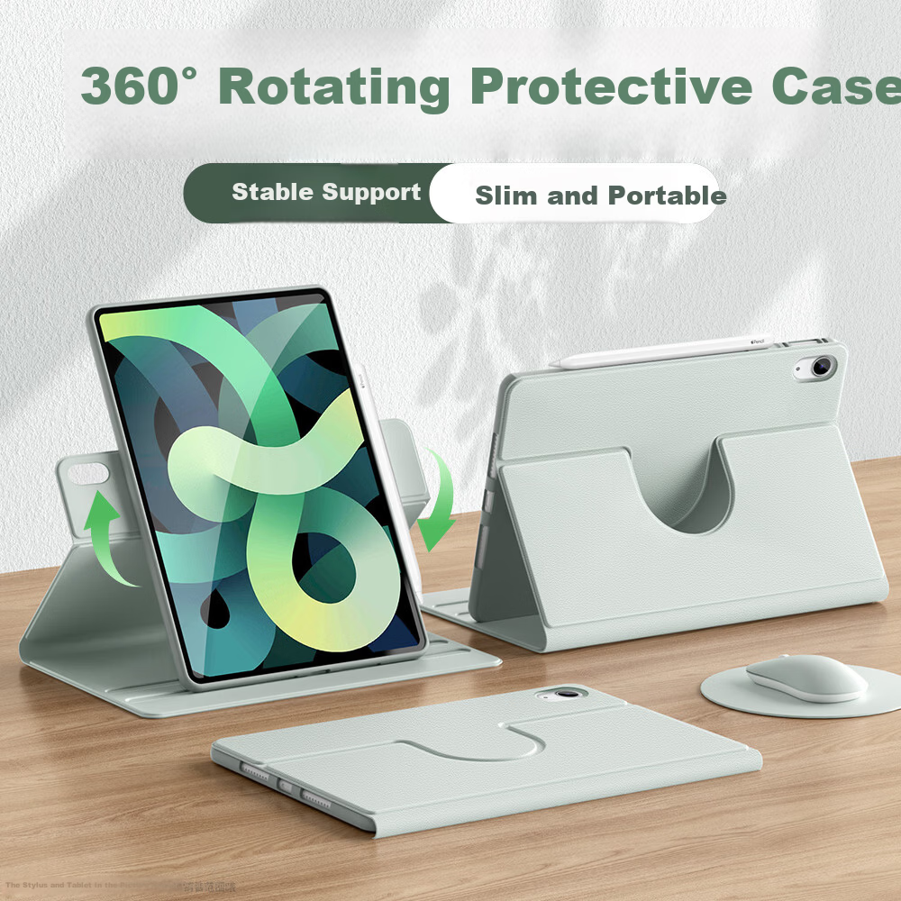 QBOSS iPad Air 8 Case, iPad Air 11-inch Cover, Air 5/7/6 Soft 4-Rotation 10.9-inch Shockproof Smart Sleep Minimalist Wild Green