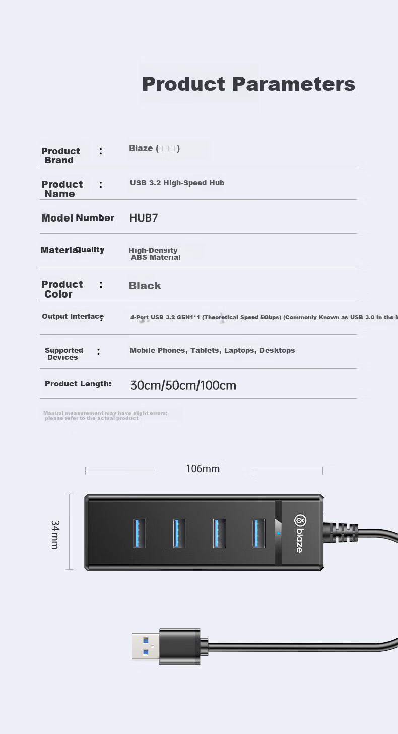 BIAZE USB 3.0 Hub 4-Port USB Splitter Docking Station Laptop Expander Multi-Interface Converter Keyboard Mouse USB Drive Adapter 0.5m 9