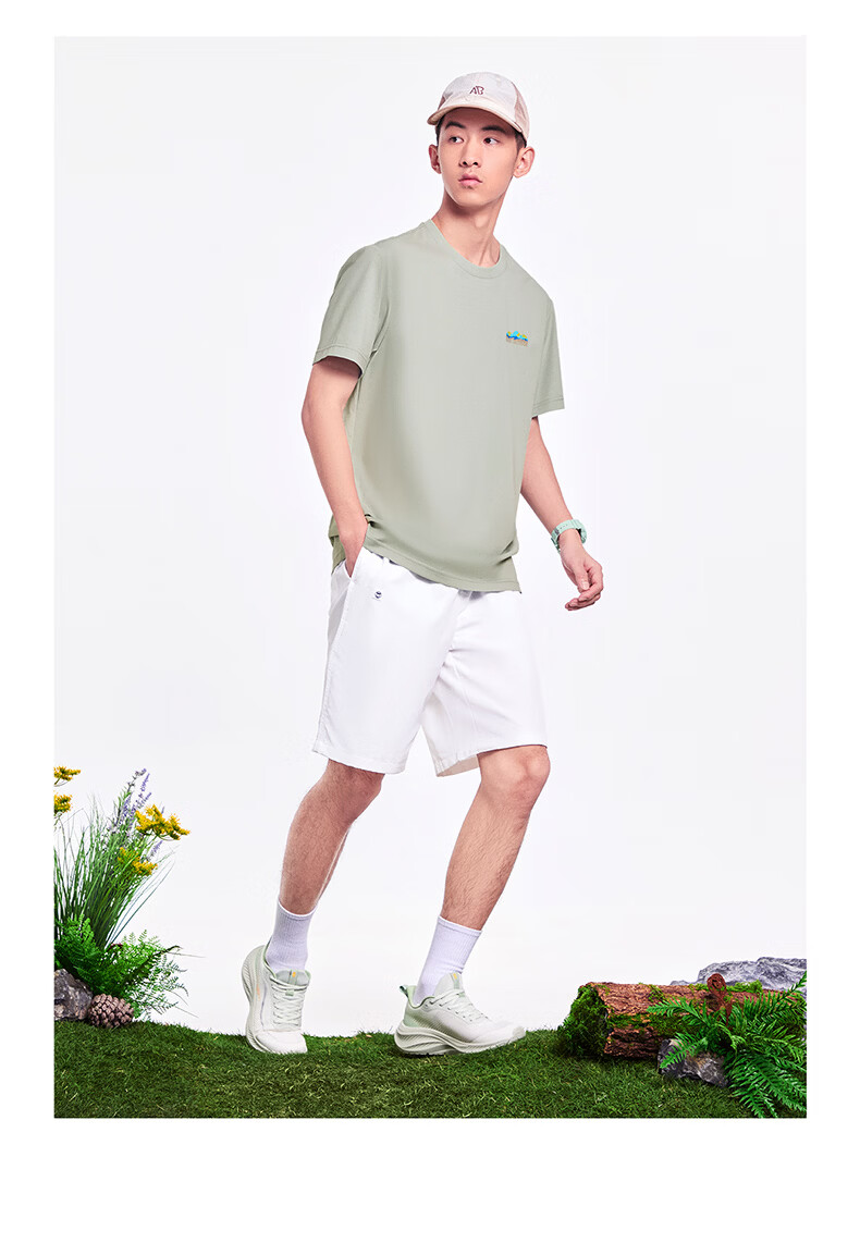 Erke Men's Crew Neck Short Sleeve Knit Shirt Summer Outdoor Antibacterial Sports T-Shirt Casual Loose Base Layer Top 17