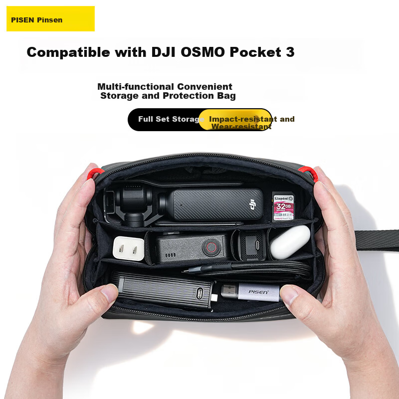 Pisen Compatible DJI OSMO Pocket 3 All-in-One Storage Bag Camera Case Pocket Gimbal Camera Protective Case Portable Handheld Gimbal Camera Accessory Travel Medium Bag