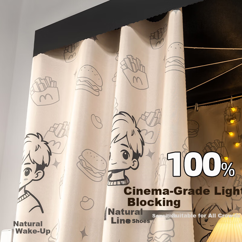 Yunjin Dormitory Bed Curtain Student Upper Bunk Light-Blocking Curtain Dorm Fabric Curtain 150*200cm Good Morning / 1 Piece Curtain