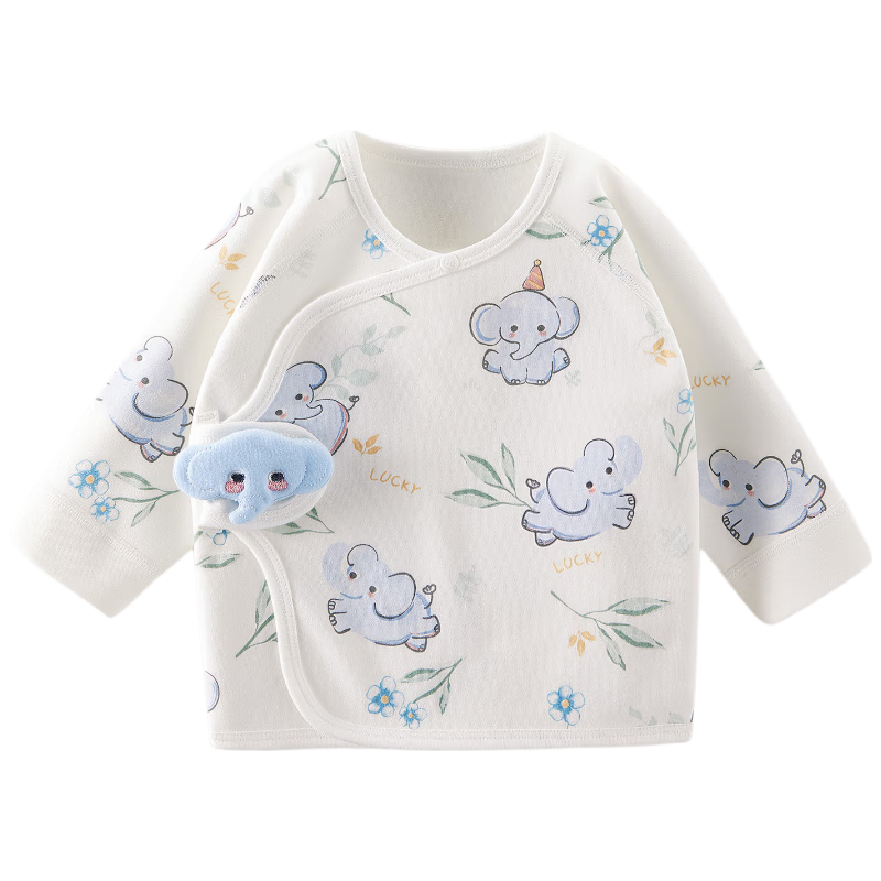 Aibedila Newborn Half-Back Cotton A-Class Long Sleeve Baby Shirt 0-3 Months Belly Protection Four Seasons Size 52 Jamie Little Elephant