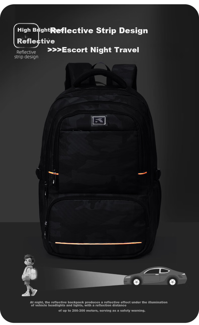 361° High School Student Backpack Large Capacity Water-Resistant Camouflage Black Travel Shoulder Bag for Middle and University Students 12