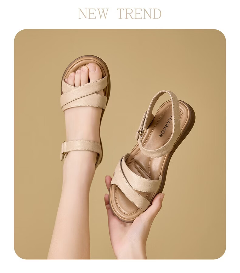 Eierkang Women's Mom Sandals Thick Sole Cowhide Comfortable Soft Low Heels for Middle-aged and Elderly 10986W Off-white Size 35 5