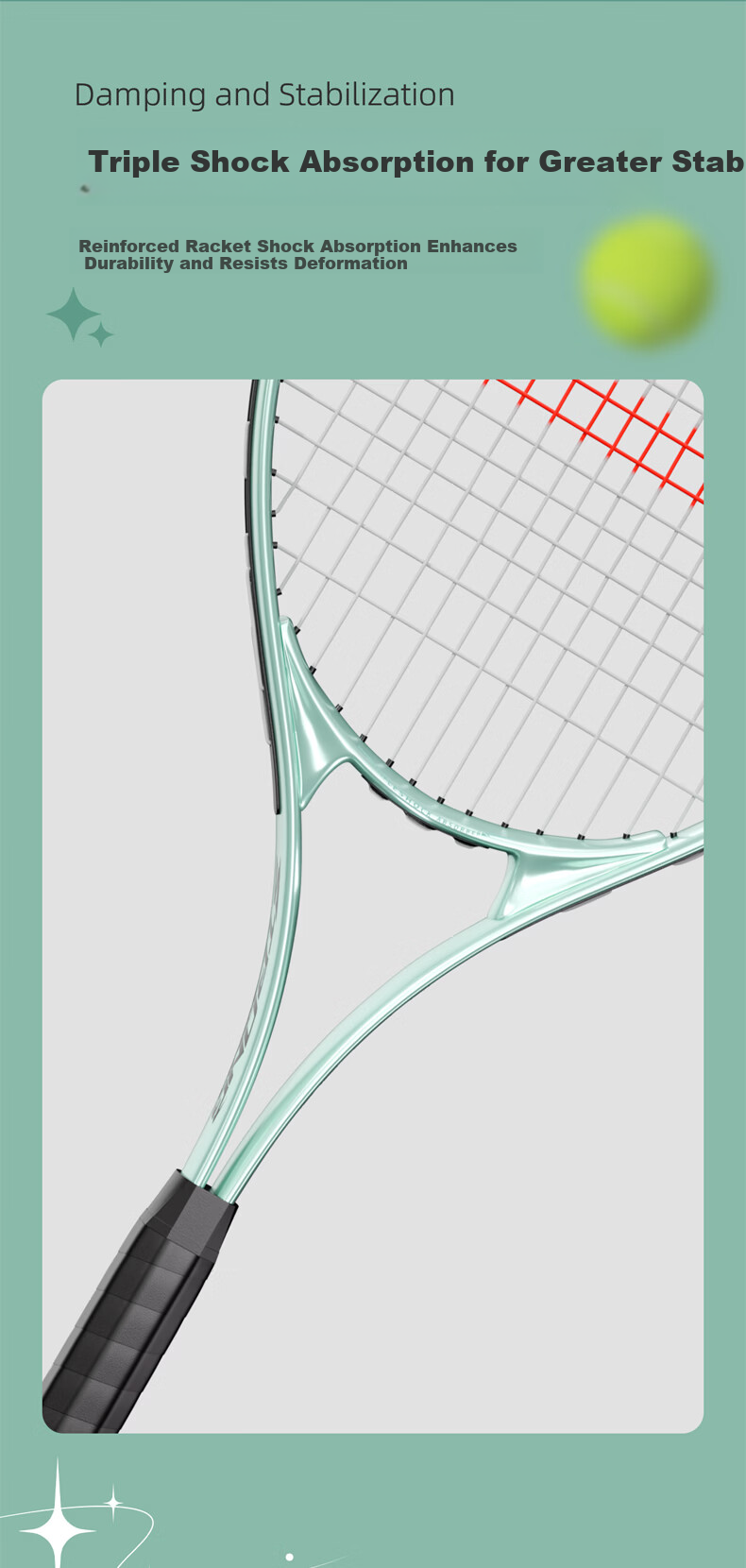 Peak Tennis Racket Adult Training Competition Advanced Lightweight Shock Absorption Rebound Single Racket Set Light Green 5