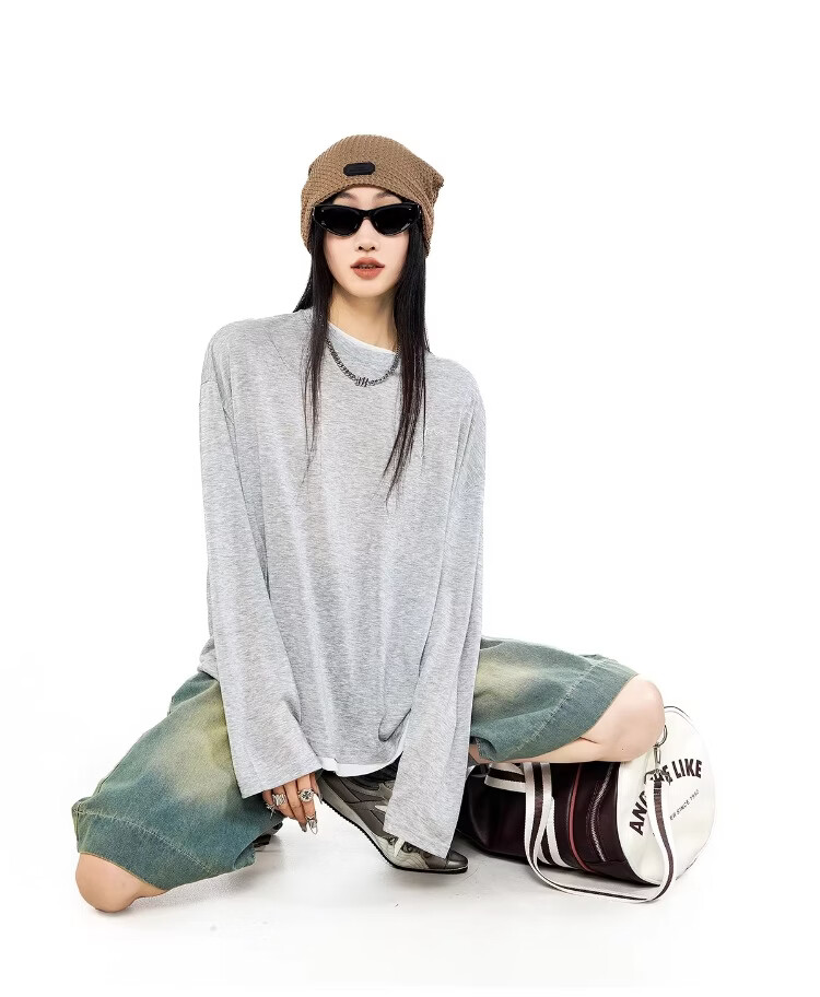ICH MODE Women's Summer Physical Sun Protection Layered Look Lyocell Cooling Long Sleeve T-Shirt, Casual Top, Off-White, Size M 18