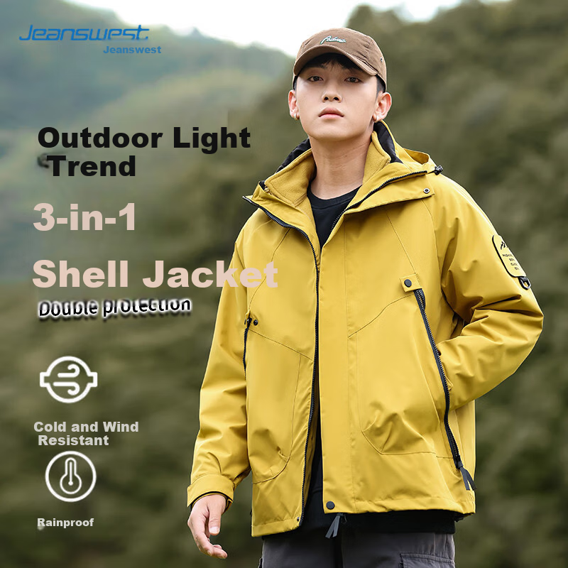 Jeanswest 3-in-1 Men's Spring and Autumn Outdoor Sports Detachable Jacket with Warm Fleece Liner