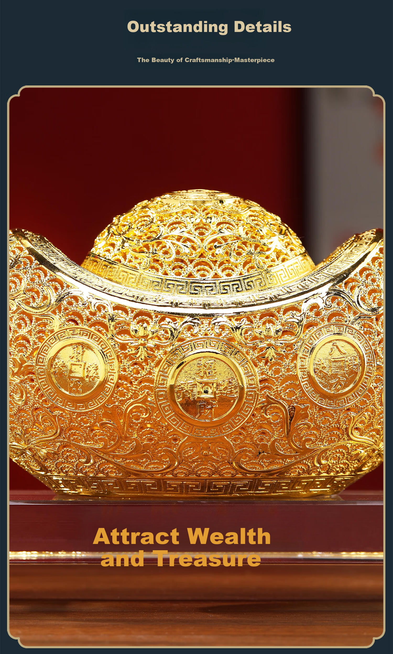 Daming Copper Craftsman Filigree Yuanbao Copper Ornament Living Room Entrance Office Creative Decoration High-End Lobby Opening Housewarming Gift 3