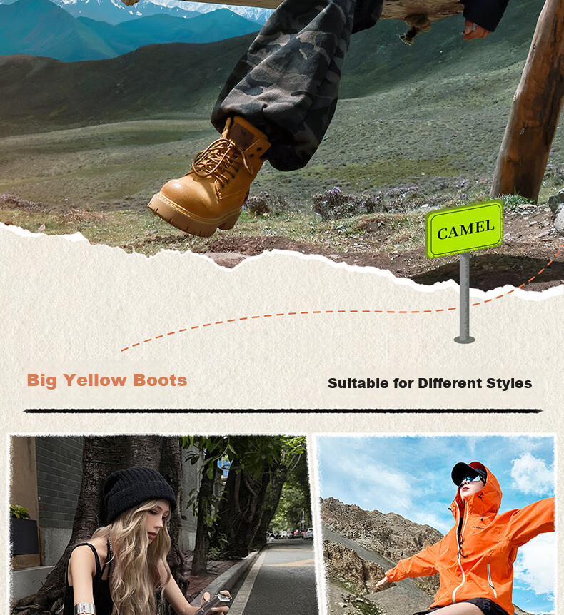 CAMEL [Shanyue] Women's Work Boots Trendy Thick-Soled Martin Boots L25W076018R Earth Yellow (Suede Lining) Size 37 24