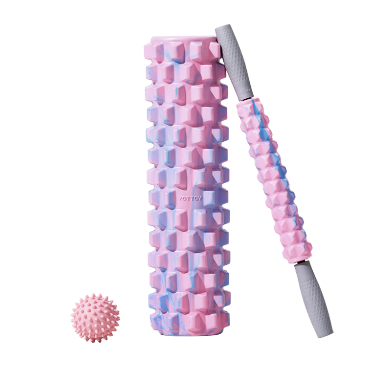 Yottoy Solid Foam Roller Fitness Equipment Set, Muscle Relaxation Massage Roller Wheel, Langya Yoga Column Three-Piece Set