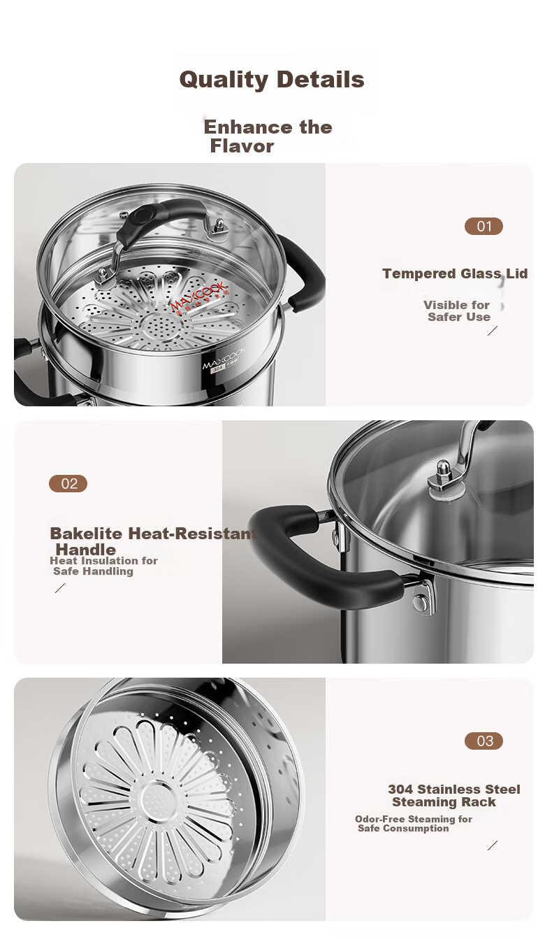 MAXCOOK 20cm 316 Stainless Steel Double-Layer Soup Pot Steamer MCT3013 12