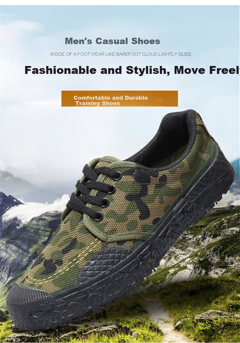 Anxianda Safety Work Shoes Liberation Shoes Construction Camouflage Shoes Unisex Military Training Rubber Shoes Wear-Resistant Non-Slip Canvas Outdoor Hiking Farming Low-Top Sneakers Camouflage Color  1