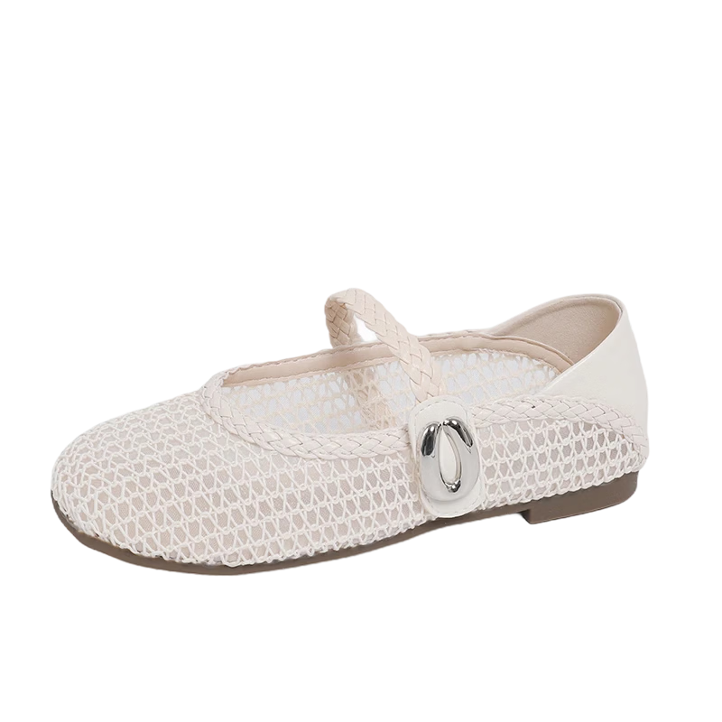 Cartelo Crocodile Women's Summer New Mesh Hollow Breathable Low-Cut Flat Sandals Shoes 1835 Beige Size 37