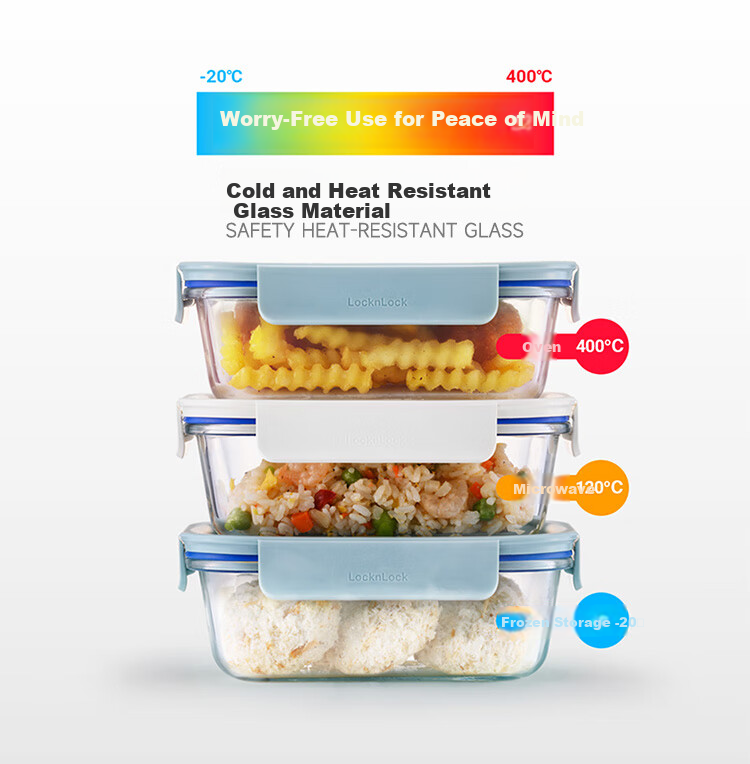 LOCK&LOCK Glass Food Storage Container, Microwave-Safe Lunch Box, Airtight Meal Container, Bento Box, Refrigerator Storage Box, 750ML, Elegant White 3