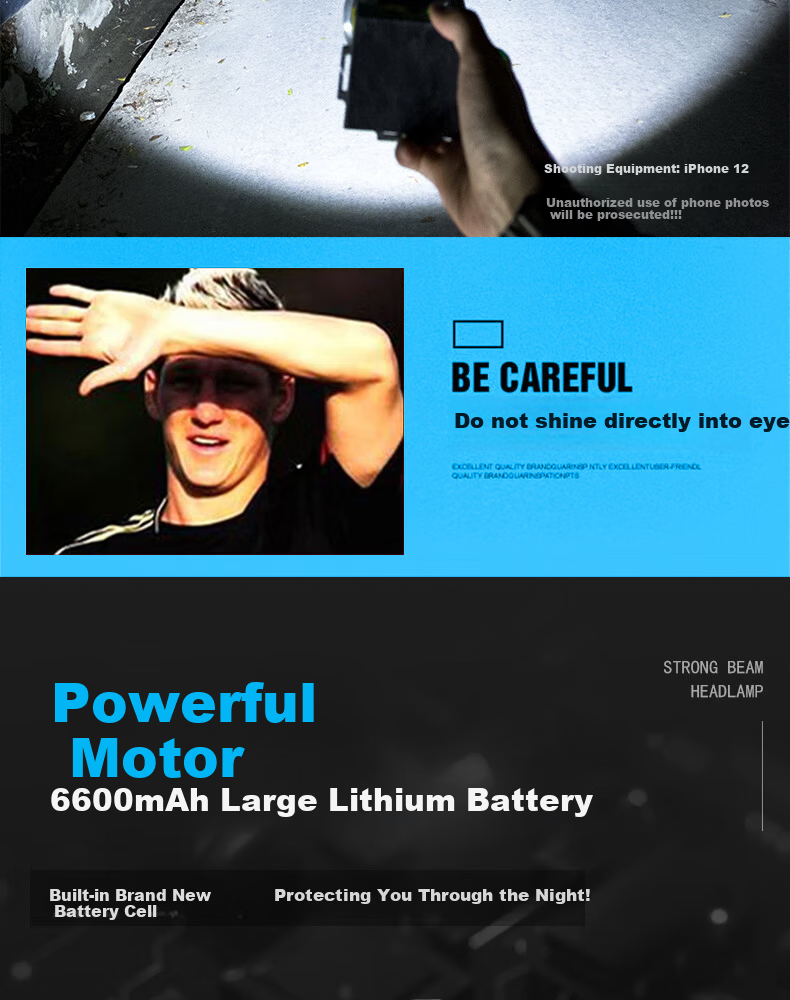 MAX LOAD Headlamp High Brightness Rechargeable Fishing Outdoor Long Battery Life Yellow Light Head-Mounted Flashlight Mining Lamp 6