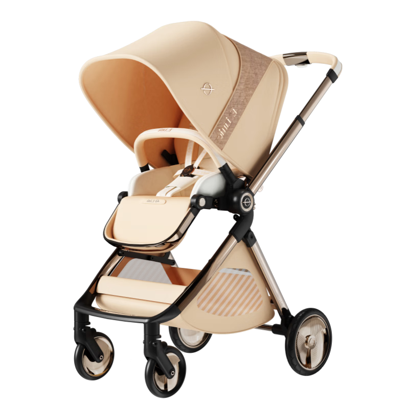 Elittile Stroller for Infants 0-3 Years Old, Foldable, Can Sit And Lie Down, Shock-Absorbing, High Landscape View, Perfect for Taking Babies Out, EMU Golden Amber Color