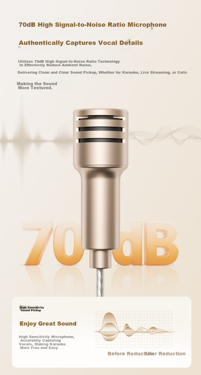 Quanmin K Ge Tencent Music Joint Custom Immersive Sound Computer Sound Card Wired Control K Song Headset Microphone Speaker with Scoring Live Singing Recording Kpods Pro - Gold 1