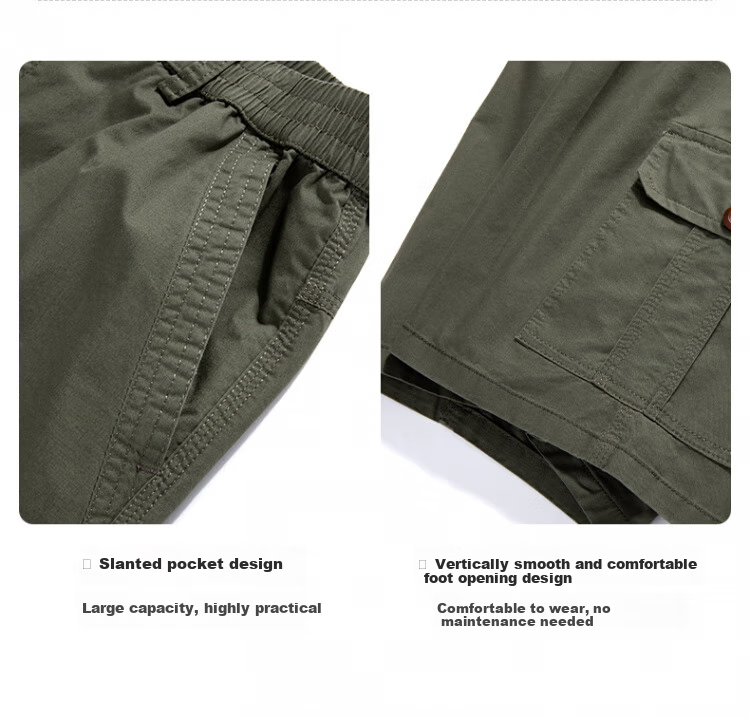 Romon Workwear Casual Cotton Shorts Men Summer Thin Elastic Waist Loose Straight Breathable Five-Point Pants Gray Green XL 8