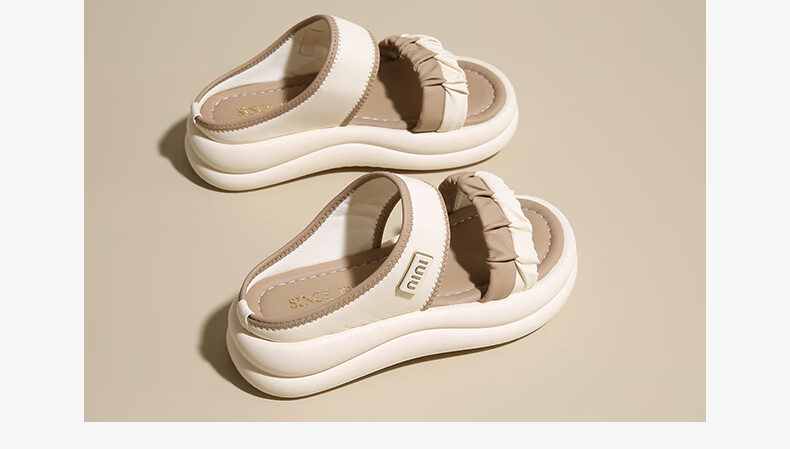 CARTELO Women's Casual Shoes Summer New Fashion Pleated Thick Sole Soft Sole Beach Sandals for Women 1810 Beige Size 36 7