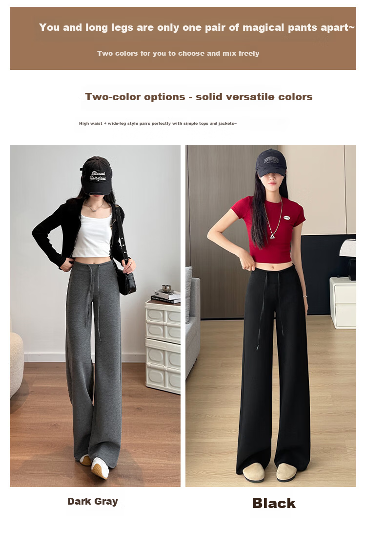 Modal Gray Women's Sweatpants 2026 Spring Summer New High Waist Slim Straight Narrow Casual Wide-Leg Joggers 5