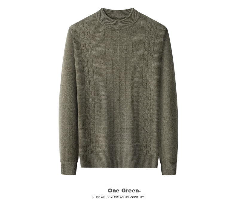 Hengyuanxiang Men's Thick Wool Sweater 100% Pure Wool Winter New Round Neck Casual Knitwear for Middle-aged and Young Men 5