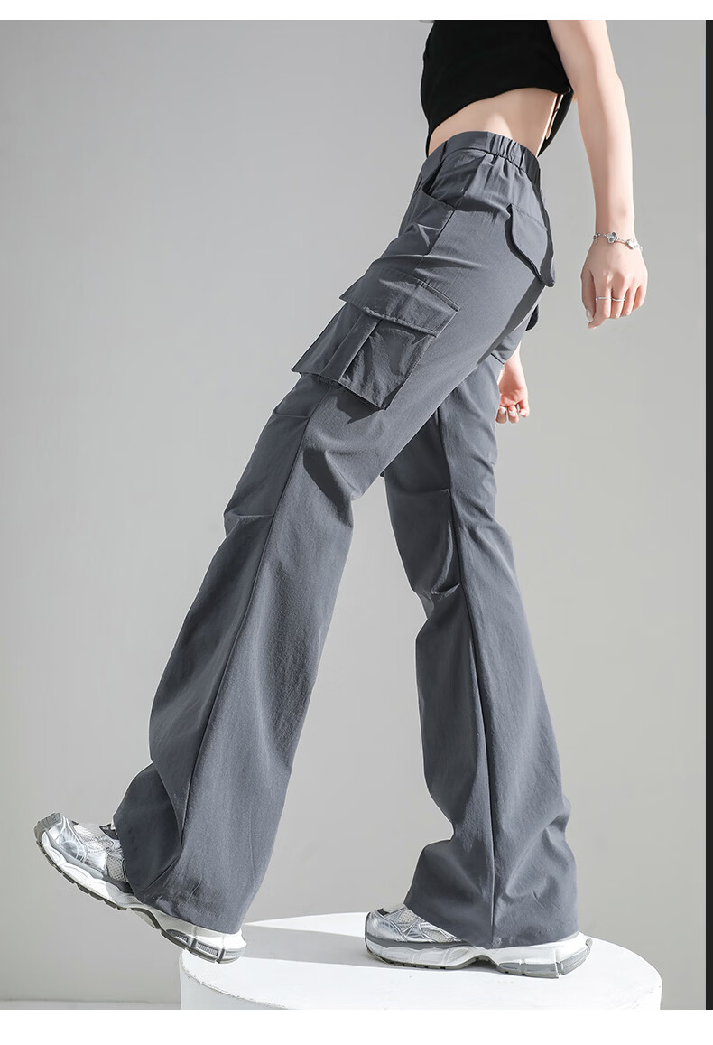 Borui Women's Micro Flare Quick-Dry Lightweight Work Pants 2026 New Summer Casual Slim American Paratrooper Trousers 29