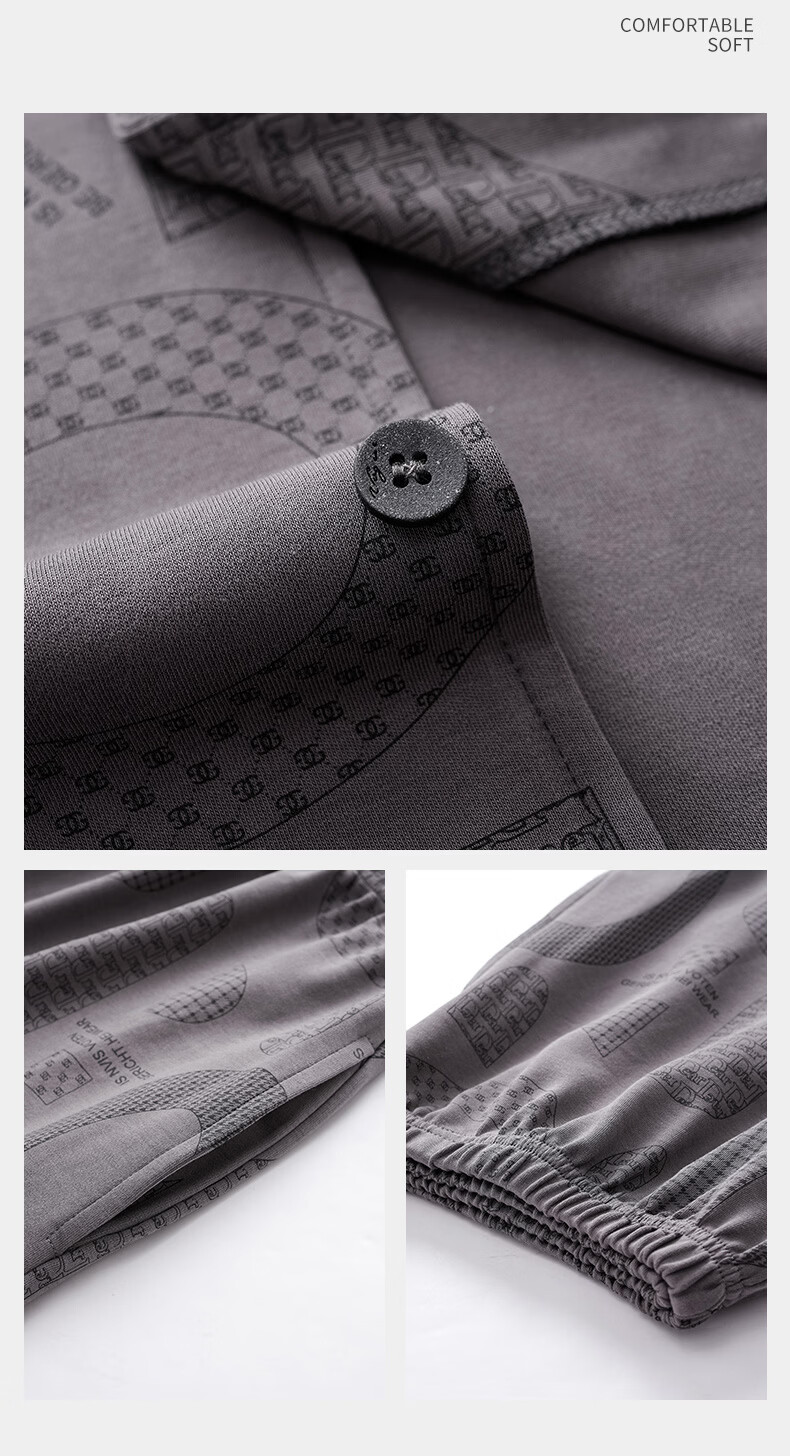 Hengyuanxiang 100% Cotton Men's Pajamas Polo Collar Cardigan Antibacterial Mite-Resistant Short Sleeve Long Pants Summer Casual Homewear Suitable for Outdoors 13