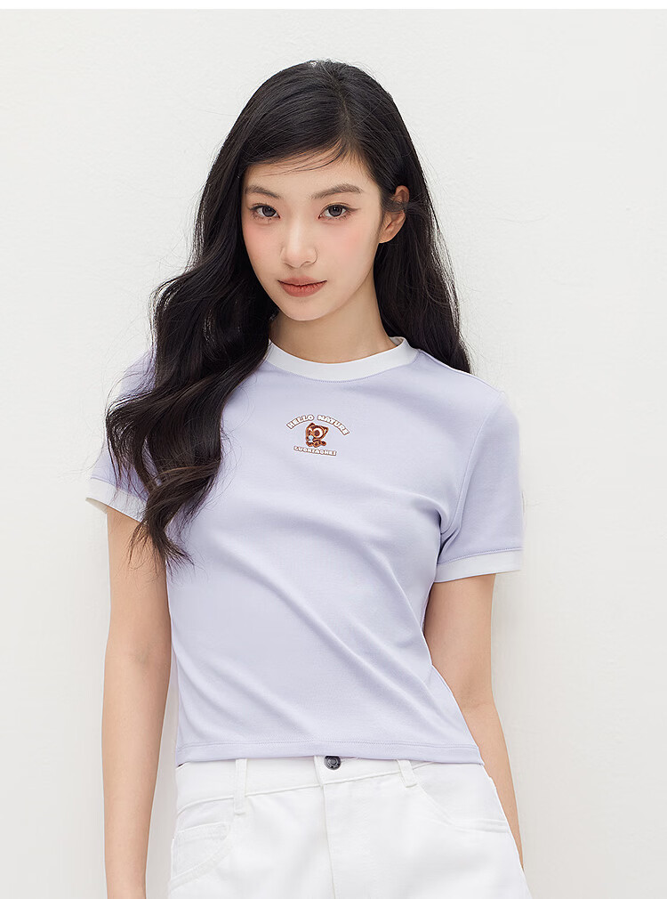 Semir Cooling T-Shirt | Luo Xiaohei Short Sleeve T-Shirt for Women Summer Short Color-Block Slim Fit Shoulder 2026 Top 109326100015 12