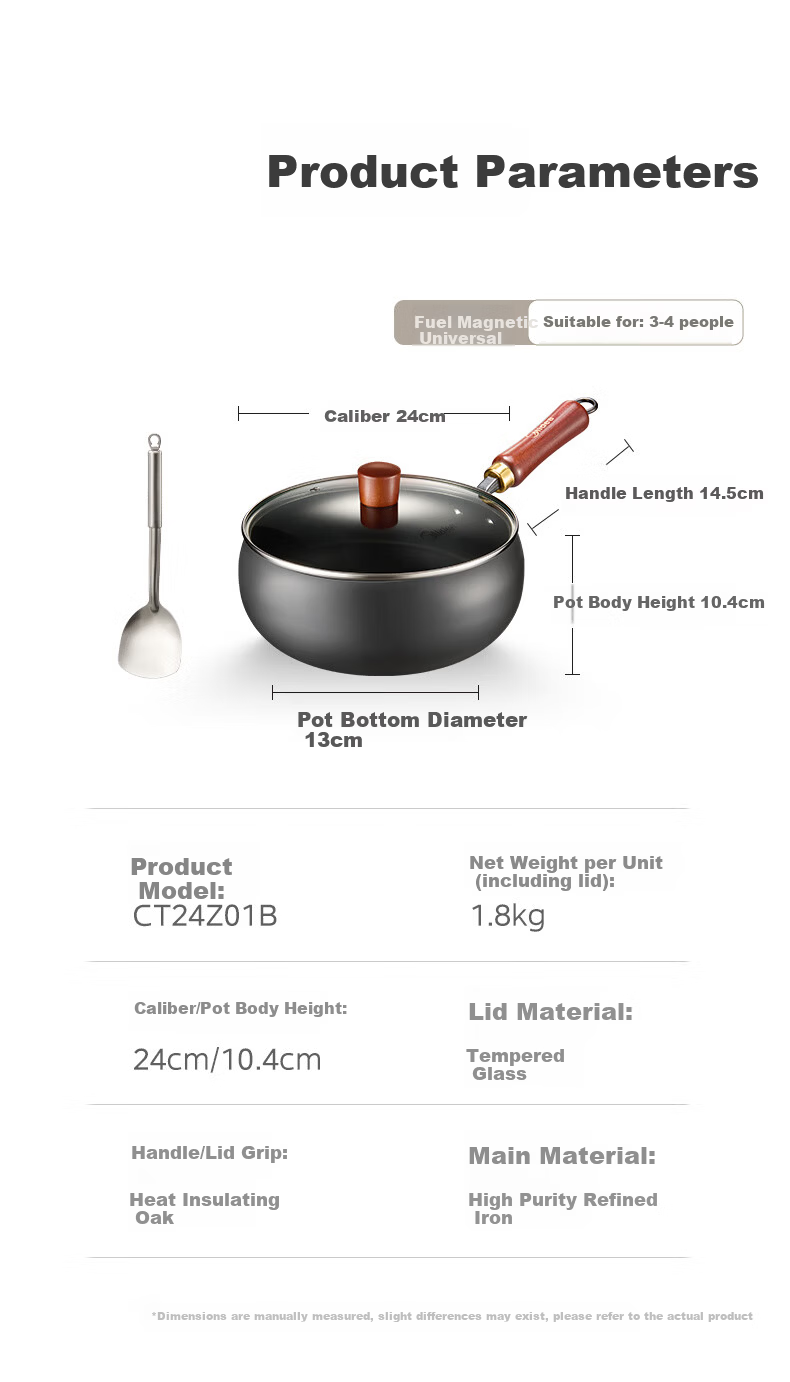 Midea Large Capacity Non-Stick Iron Wok Stir-Fry Pan Pumpkin Pot Compatible with Induction and Gas Stoves Rust-Resistant 13