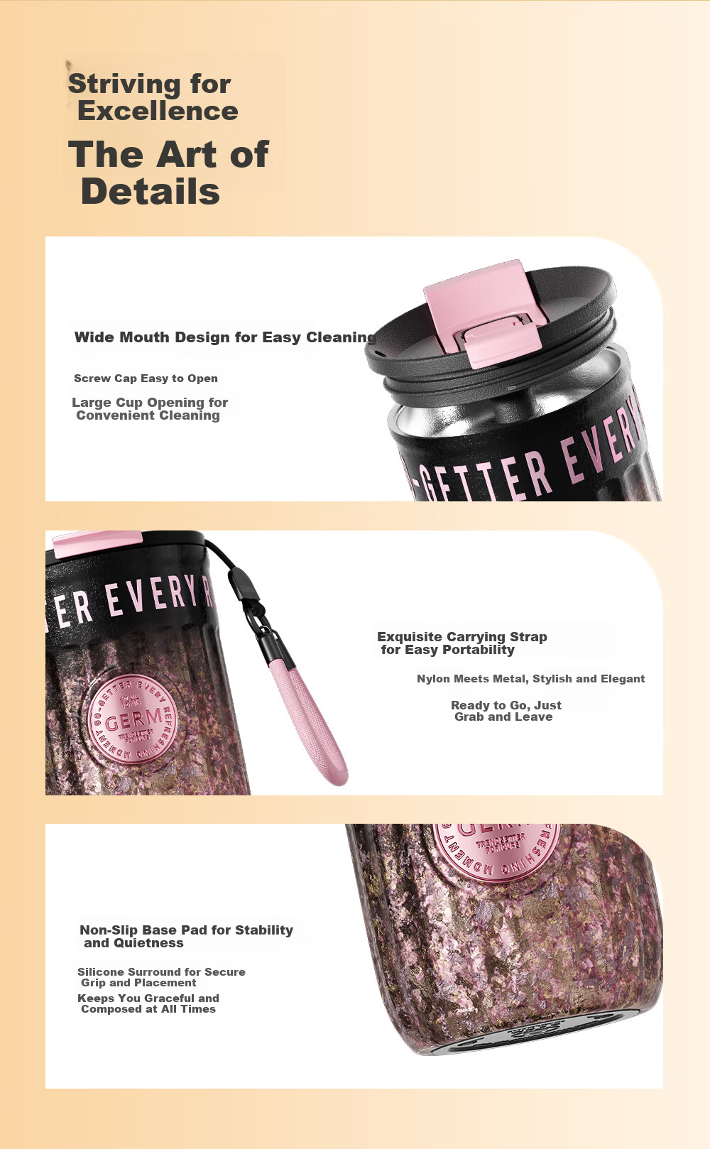 Germ Pure Titanium Insulated Double-Drink Straw Coffee Cup Women's Gift Water Bottle Gift Box Titanium Cup 400ML Gold Trim 12