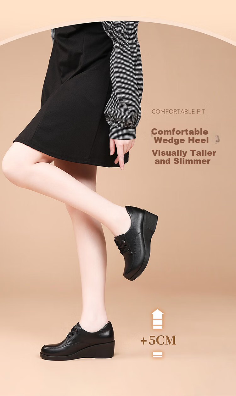 Red Dragonfly Women's Leather Comfortable Commuter Wedge Work Shoes WTB163981 Black Size 37 3
