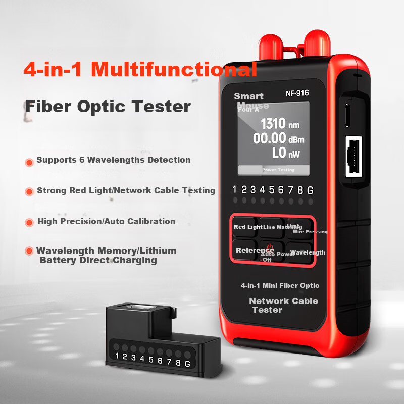 Smart Mouse NF-916 Mini Fiber Optic Network Cable Tester 4-in-1 2.5mm Optical Power Meter Red Light Pen