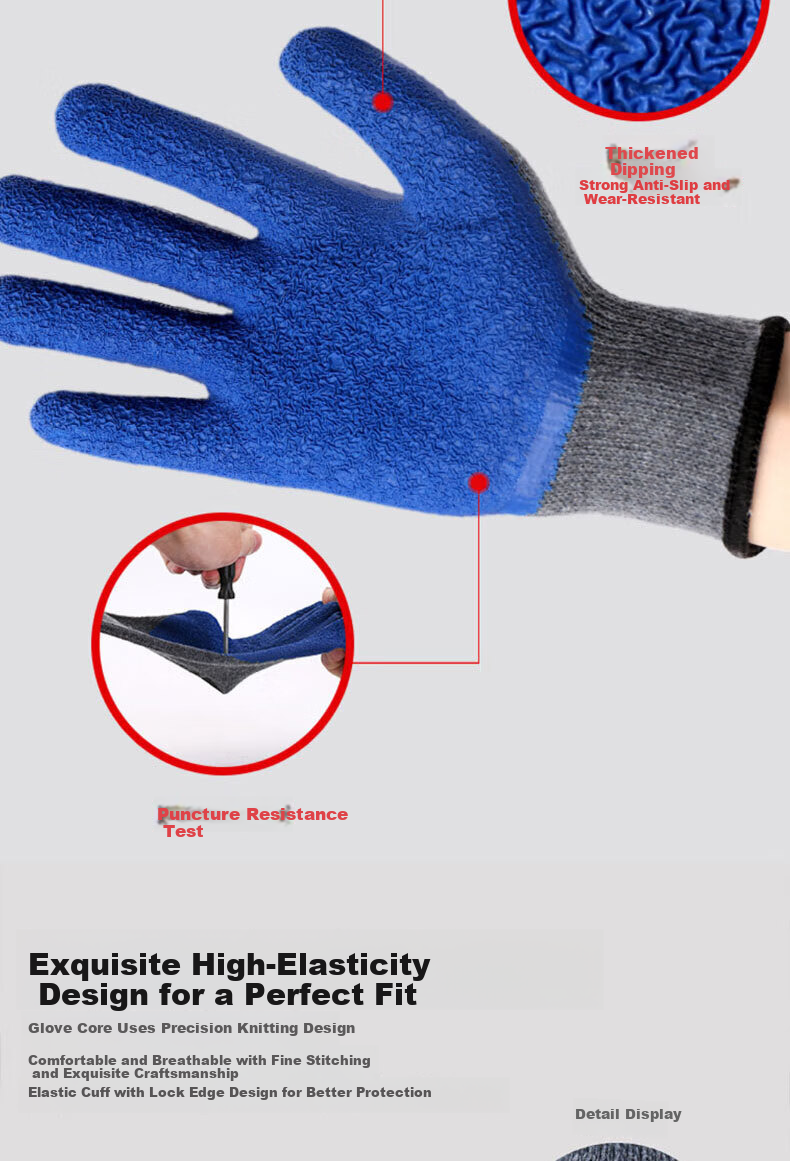 Laihui Dipped Wrinkle Gloves Anti-Slip Wear-Resistant Waterproof Industrial Work Gloves LH223 20 Pairs Pack 10