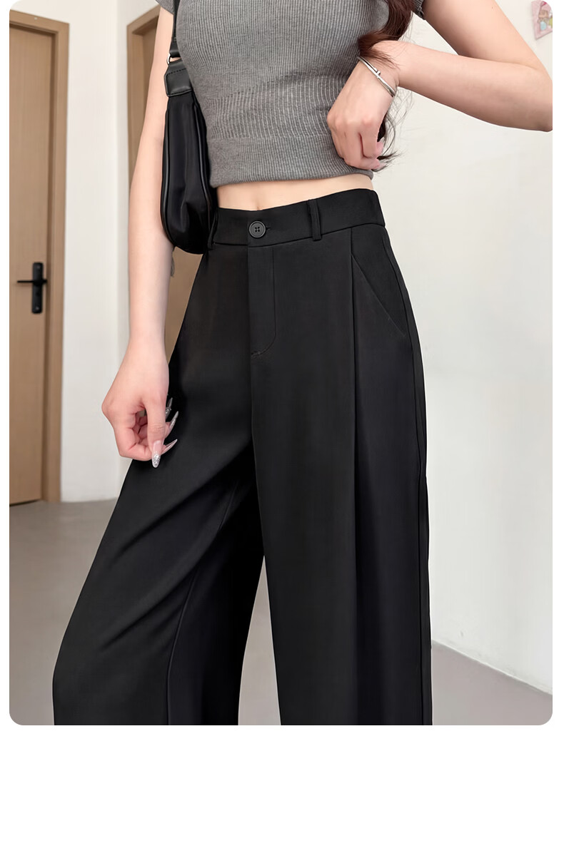 Langsha Women's Summer Thin Slim Fit Draped High-Quality Narrow Wide-Leg Loose Straight-Leg Dress Pants Casual Floor-Length Trousers 22