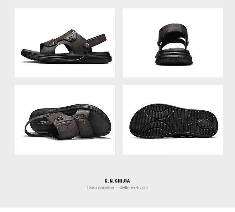 Bull Family Men's Leather Summer Sandals New Soft Sole Beach Shoes Casual Dual-Purpose Slippers Versatile Dad Shoes 24