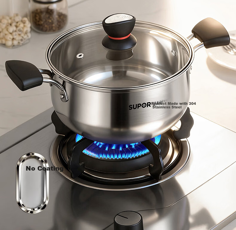 SUPOR Small Red Circle 304 Stainless Steel Soup Pot, Milk Pot, Noodle Cooking Pot, 24cm Noodle Cooking Pot with Reinforced Bottom, Compatible with Induction Cooker ST24H1 4
