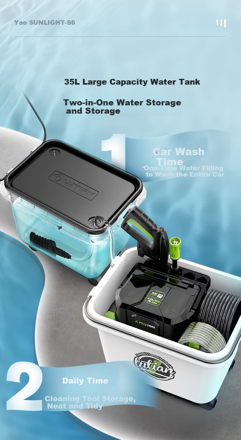 LUTIAN 40V Cordless Car Washer Dual Battery Pack with Water Tank 800W Home Lithium Battery High-Pressure Cleaning Gun Yao S6 10