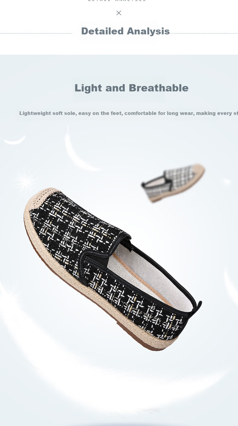 BUSHEYUAN Women's Slip-On Flat Breathable Old Beijing Cloth Shoes for Middle-Aged and Elderly Moms 430-7080 Black Size 36 5